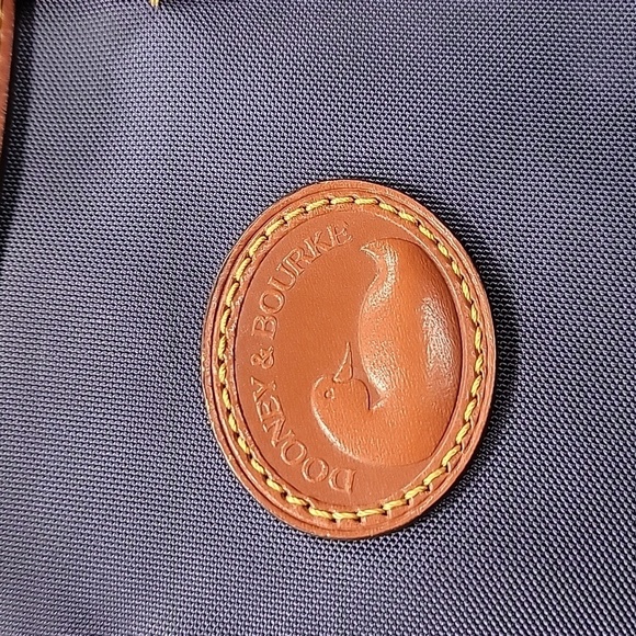 Dooney & Bourke Navy Blue Nylon Domed Satchel, Brown Leather Braided Handles - Picture 2 of 16